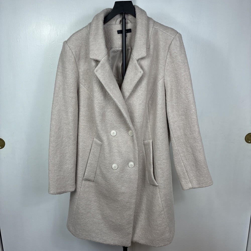 Ellos Wool Blend Coat Beige Size 26 Button Closure Long Sleeve Lined Women's